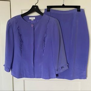 SHOMI 100% Silk Purple Jacket Skirt Set Size 12